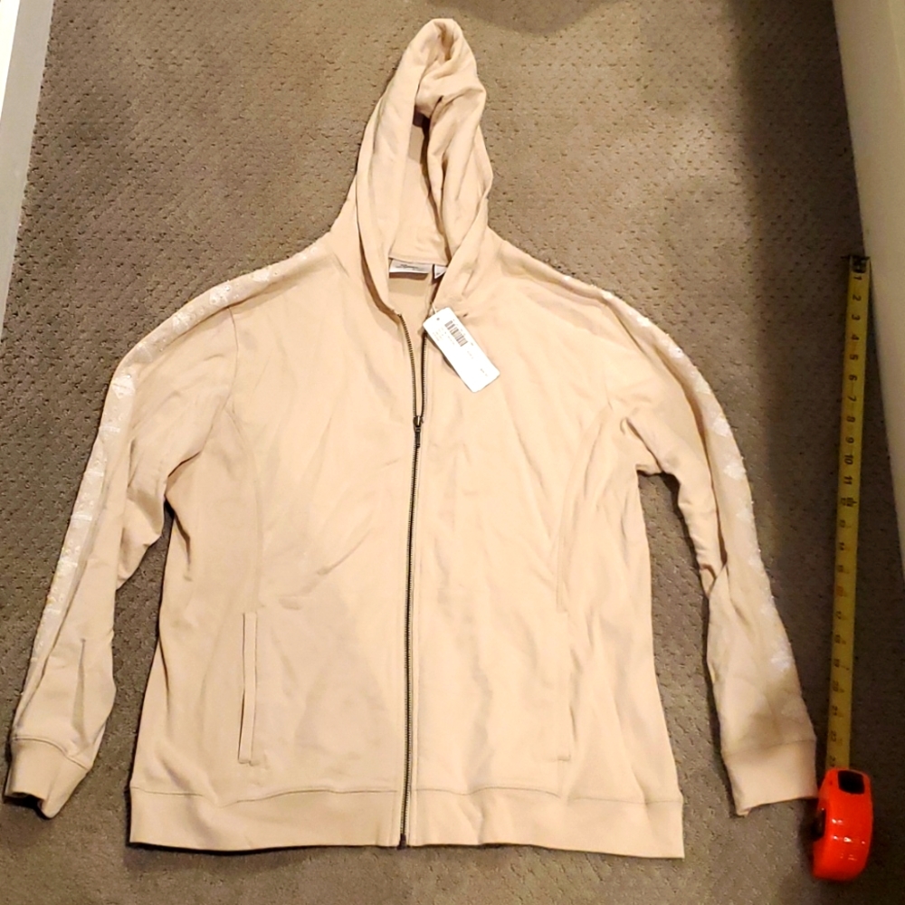 Chico $98 brand ladies Hoodie with beaded sleeves sz 2 NEW WITH TAGS